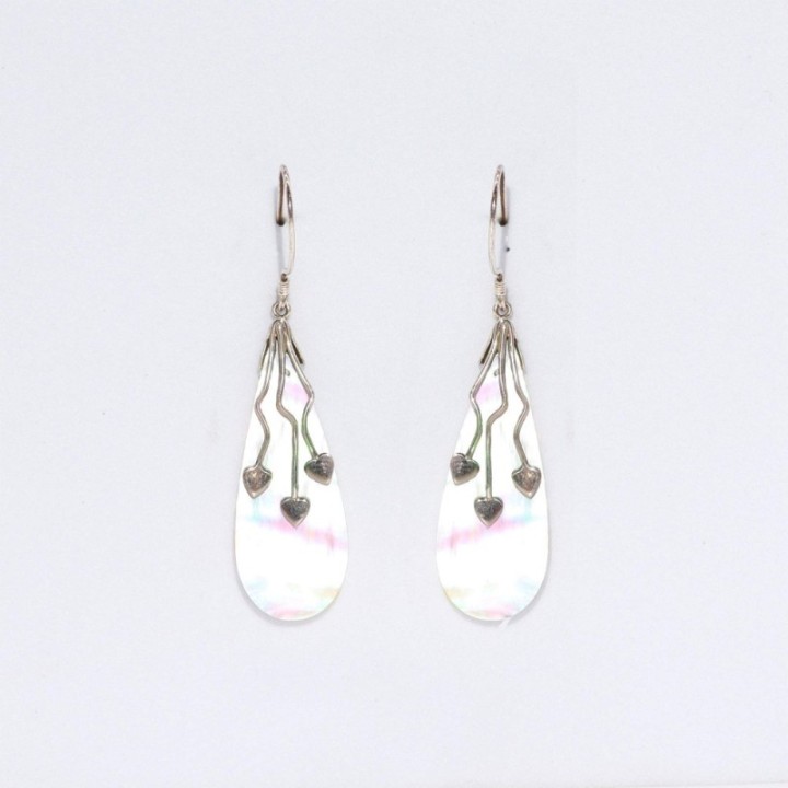 Shell & Silver Earrings - Three Hearts - MOP
