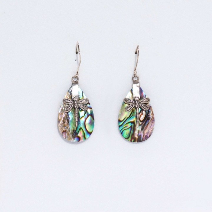 Shell & Silver Earrings - Dragonflies - Abalone