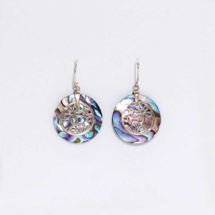 Shell & Silver Earrings - Flowers - Abalone
