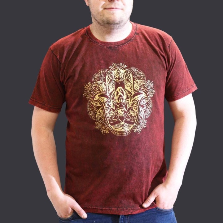 XLarge Stone Washed T-Shirt - Hamsa - Maroon