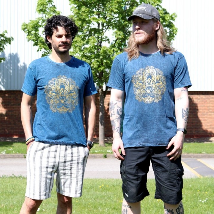 XLarge Stone Washed T-Shirt - Hamsa - Blue