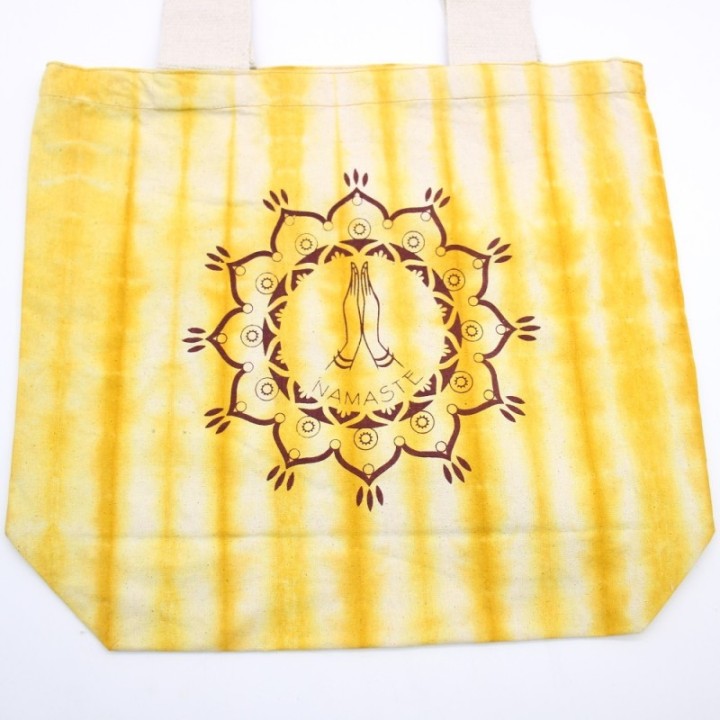 Tye-Dye Cotton Bag (6oz) - 38x42x12cm -  Namaste Hands - Yellow - Natural Handle