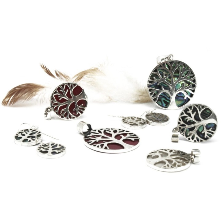 Tree of Life Silver Earrings 15mm - Abalone