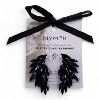 Jet Black - Vintage Glass - Angel Wings - Earrings