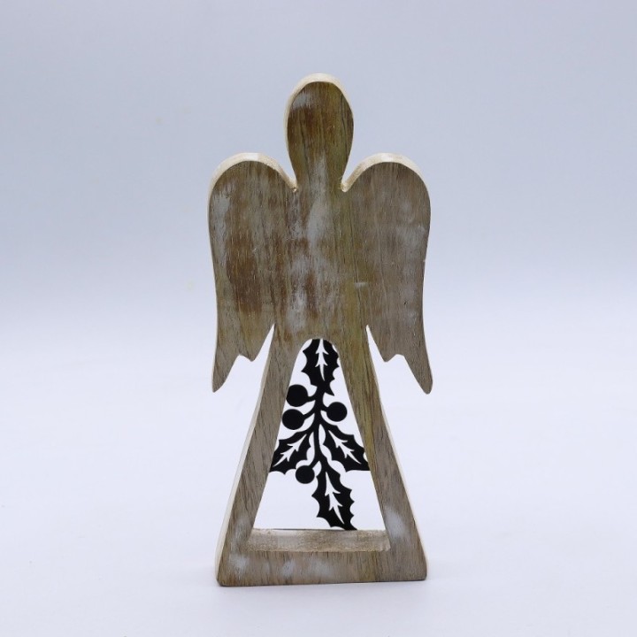 Mango Wood Angel - Whitewash with Iron Decor Cut Out