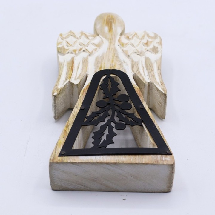Mango Wood Angel - Whitewash with Iron Decor Cut Out