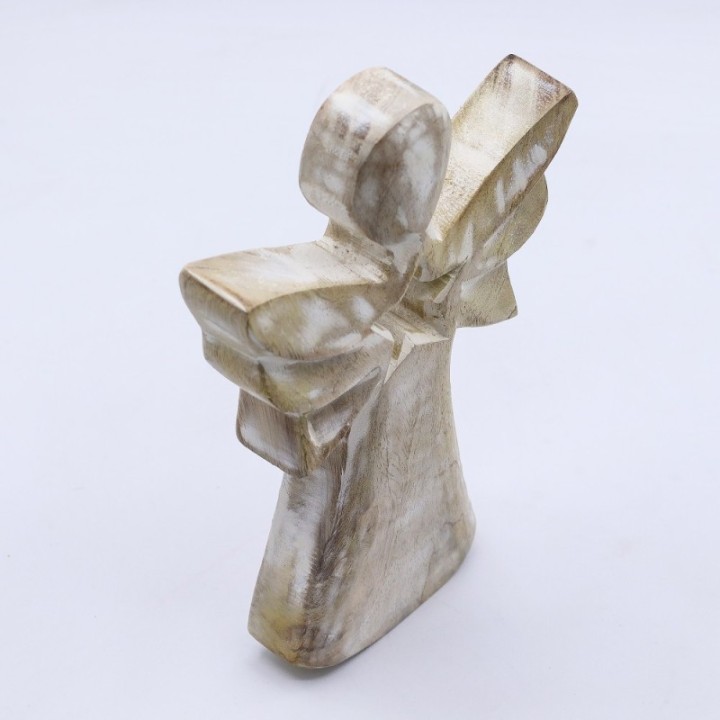 Mango Wood Angel - Whitewash with Star Cut Out