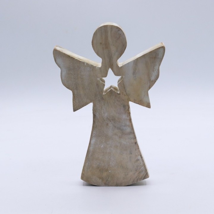 Mango Wood Angel - Whitewash with Star Cut Out