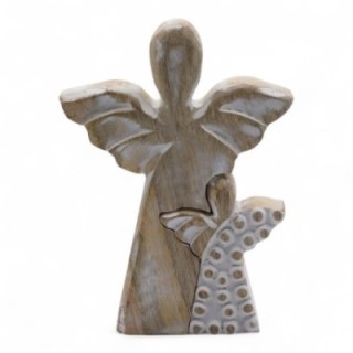 Mango Wood Angel in Angel - Whitewash