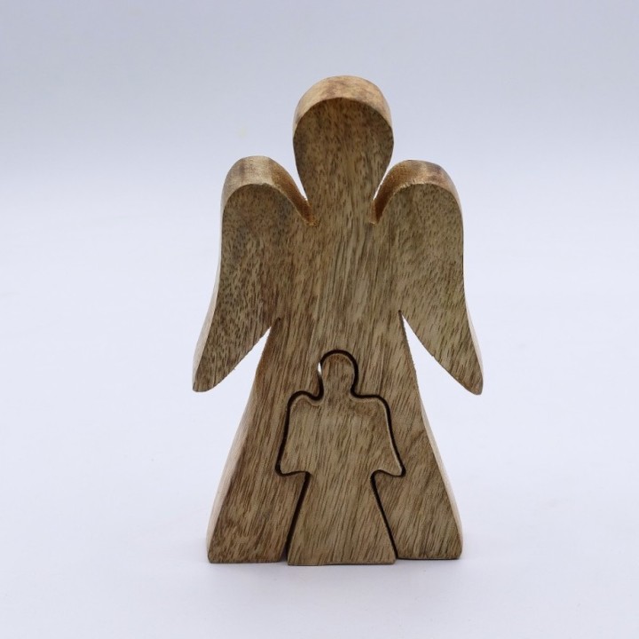 Mango Wood Angel in Angel - White Enamel