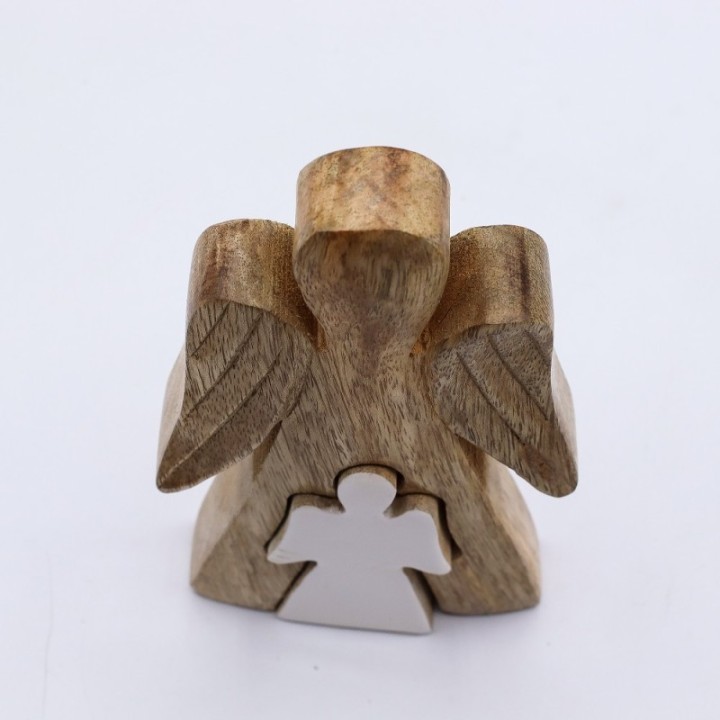 Mango Wood Angel in Angel - White Enamel