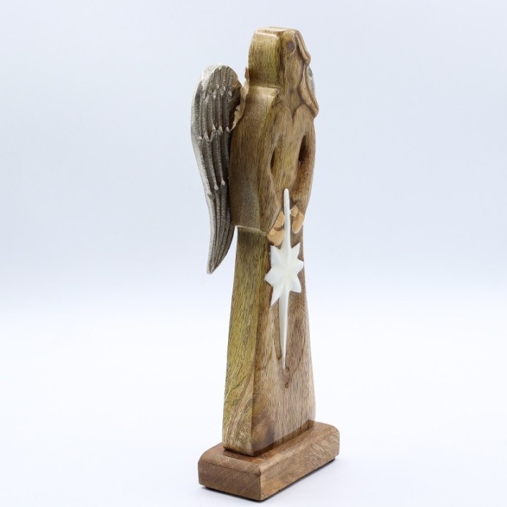 Large Mango Wood Peace Angel Metal Wings & Enamel Detail