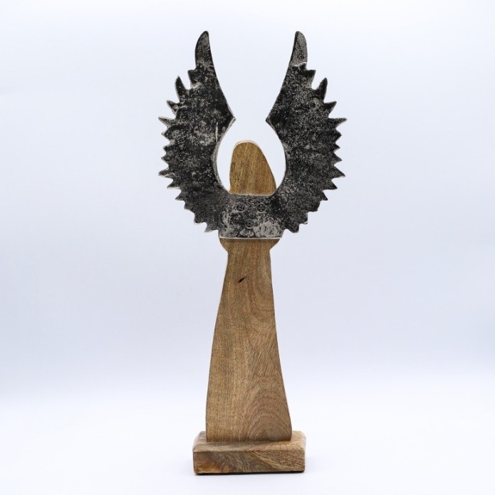 Large Mango Wood Gardian Angel Metal Wings & Enamel Detail