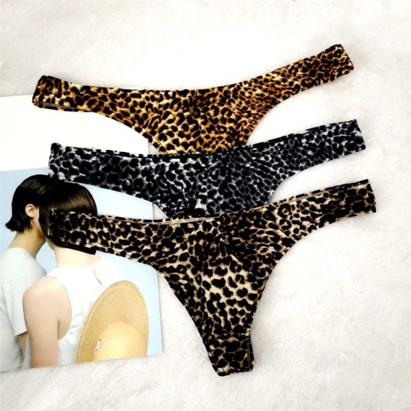 Brand Mens Pouch Bikini Underwear Leopard Printed Bulge Thong Men Plus Size M-3XL Tanga Sexy Homme Low Rise Male Underpants