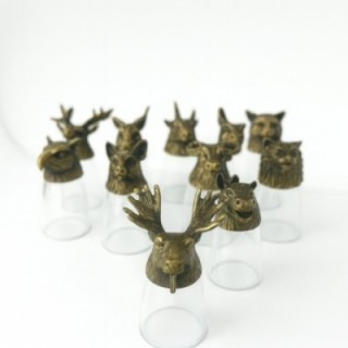 Gift Set of 12 Bottom Up Shot Glasses (25ml) - Forest & Mystical Creatures - Antique Bronze
