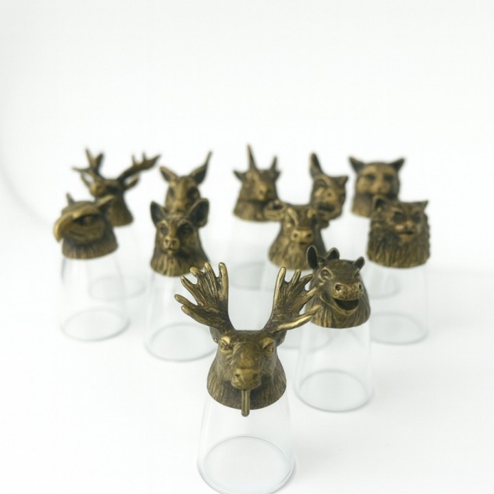Gift Set of 12 Bottom Up Shot Glasses (25ml) - Forest & Mystical Creatures - Antique Bronze