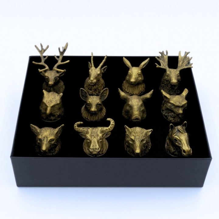 Gift Set of 12 Bottom Up Shot Glasses (25ml) - Forest & Mystical Creatures - Antique Bronze