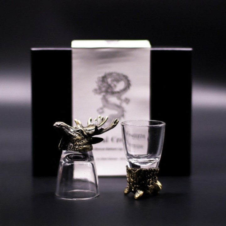 Gift Set of 6 Shot Glasses (50ml) - Wild Forest Creatures - Antique Bronze