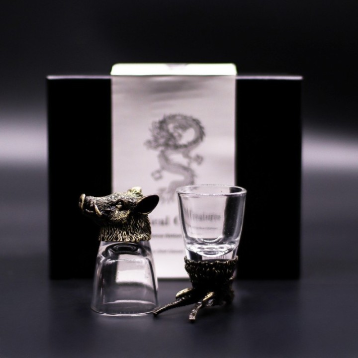 Gift Set of 6 Shot Glasses (50ml) - Wild Forest Creatures - Antique Bronze