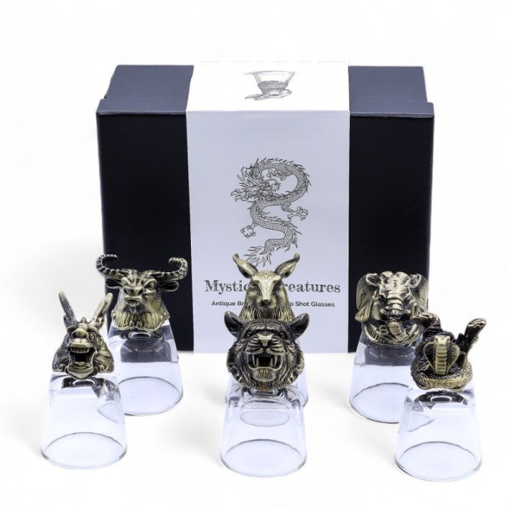 Gift Set of 6 Shot Glasses (50ml) - Mystical Creatures - Antique Bronze