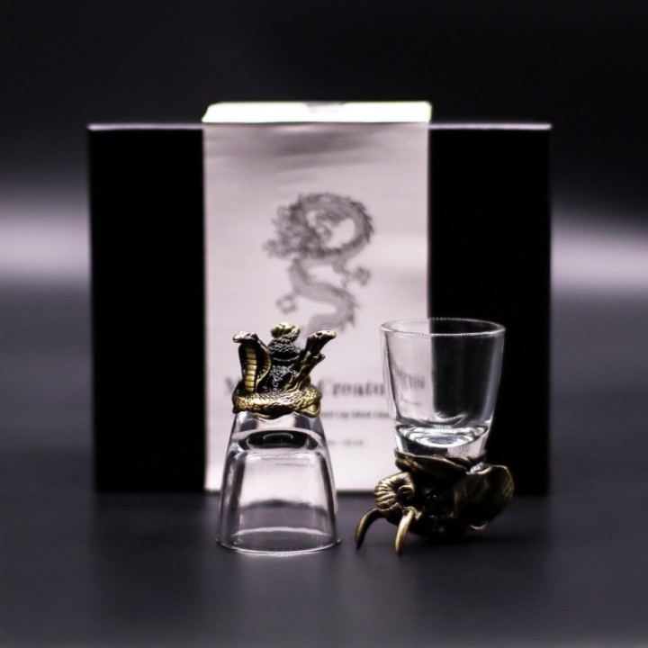Gift Set of 6 Shot Glasses (50ml) - Mystical Creatures - Antique Bronze