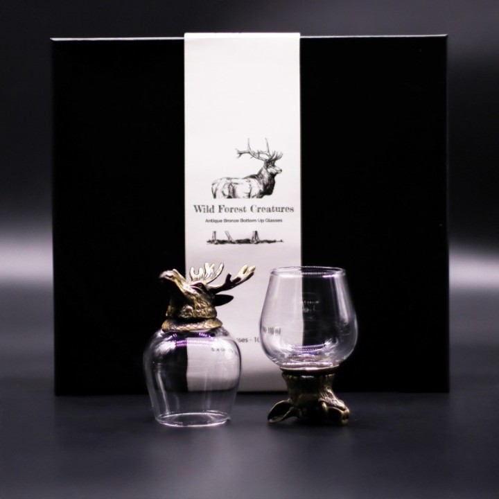 Gift Set of 6 Glasses (100ml) - Wild Forest Creatures - Antique Bronze