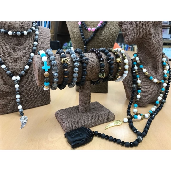 Hamsa / Black Agate - Gemstone Bracelet