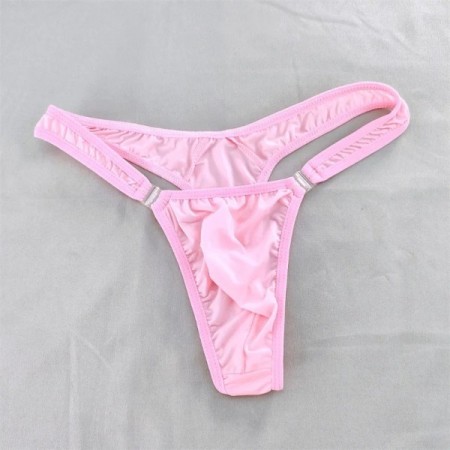 Men Solid Milk Silk Sexy Thong Penis Pouch T-back G-String Low Waist D Men Solid Milk Silk Sexy Thong Penis Pouch T-back G-String Low Waist D