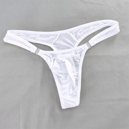 Men Solid Milk Silk Sexy Thong Penis Pouch T-back G-String Low Waist D Men Solid Milk Silk Sexy Thong Penis Pouch T-back G-String Low Waist D