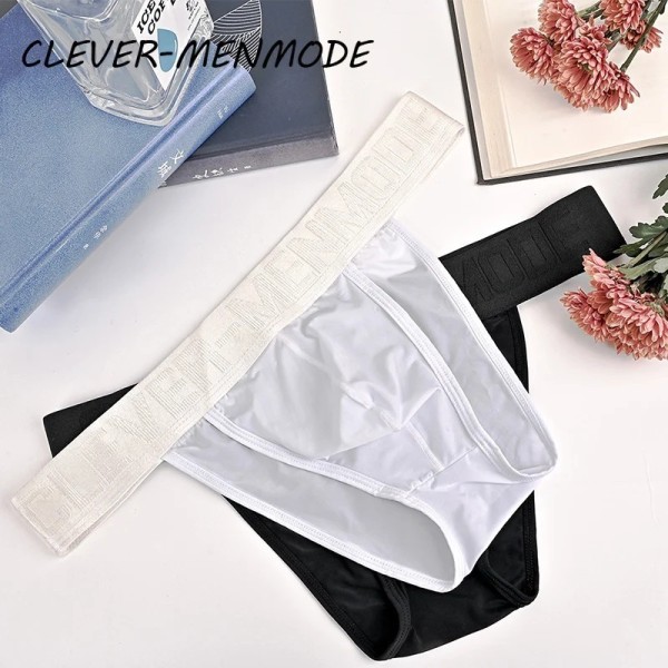 Men's Sexy Mini Sheer Ice Silk Underwear Suspender Transparent Thong Big Bag Pocket Split Lingerie Comfort Panties Sissy Gay