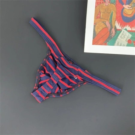 Men Cotton Underwear Fashion Striped Thong Elastic Waistband Jockstrap