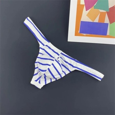 Men Cotton Underwear Fashion Striped Thong Elastic Waistband Jockstrap
