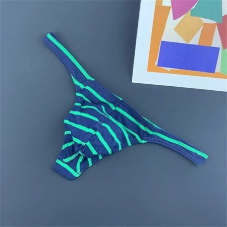Men Cotton Underwear Fashion Striped Thong Elastic Waistband Jockstrap