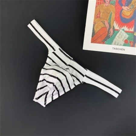Men Cotton Underwear Fashion Striped Thong Elastic Waistband Jockstrap