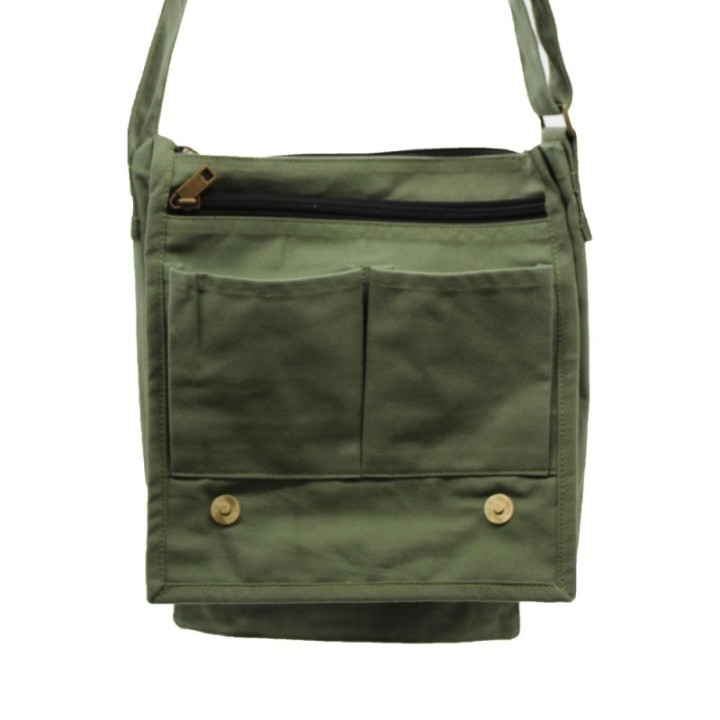 Cotton Canvas Messenger Bag - Green