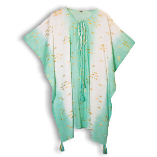 Nomad Sari On the Med Collection - Kaftan - White & Turquoise & Gold Fish Design
