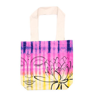 Tye-Dye Cotton Bag (6oz) - Lotus Buddha - Multi Col - Natural Handle