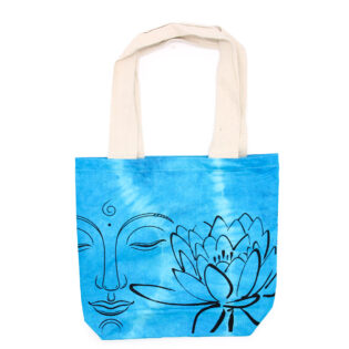 Tye-Dye Cotton Bag (6oz) - Lotus Buddha - Blue - Natural Handle