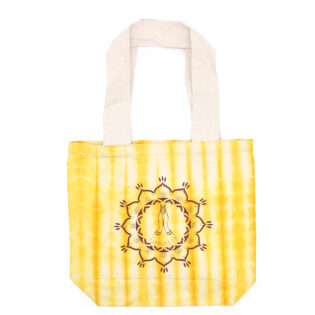 Tye-Dye Cotton Bag (6oz) - Namaste Hands - Yellow - Natural Handle